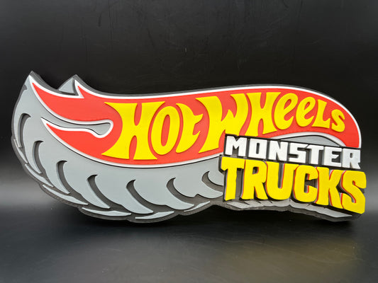 Hot Wheels Monster Trucks Logo Sign Display | 3D Wall Desk Shelf Art - UNRIVAL3D