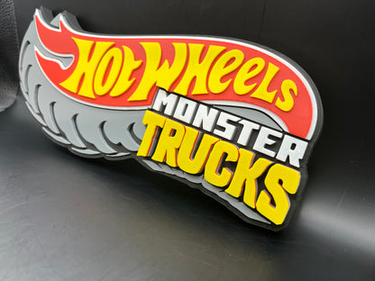 Hot Wheels Monster Trucks Logo Sign Display | 3D Wall Desk Shelf Art - UNRIVAL3D